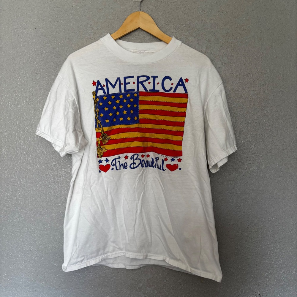 IM Yours America The Beautiful Flag‎ T Shirt Women's Large Patriotic USA Vintage